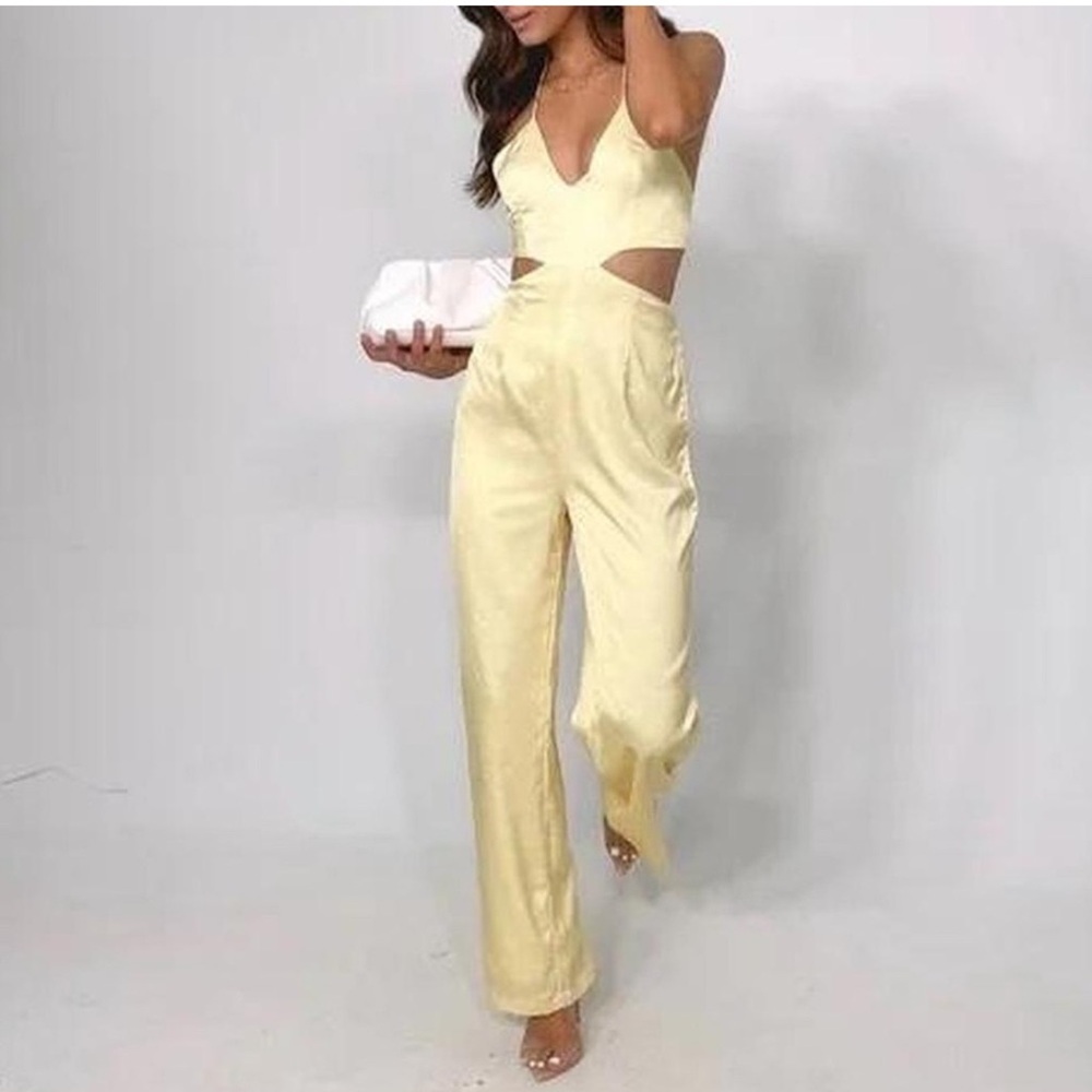 Kittenish Yellow Floral Cutout Jumpsuit